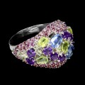 Pierścionek r 17 naturalne ametysty kianity granaty rodolity oliwiny 925