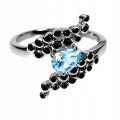 Srebrny elegancki pierścionek naturalny sky topaz czarne spinele r 17