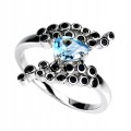 Srebrny elegancki pierścionek naturalny sky topaz czarne spinele r 14.5