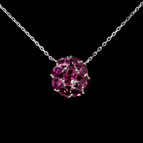 Srebrny elegancki naszyjnik delikatny naturalne granaty rodolity 925