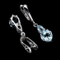 Piękne delikatne srebrne kolczyki naturalne topazy sky blue 925 serce 3