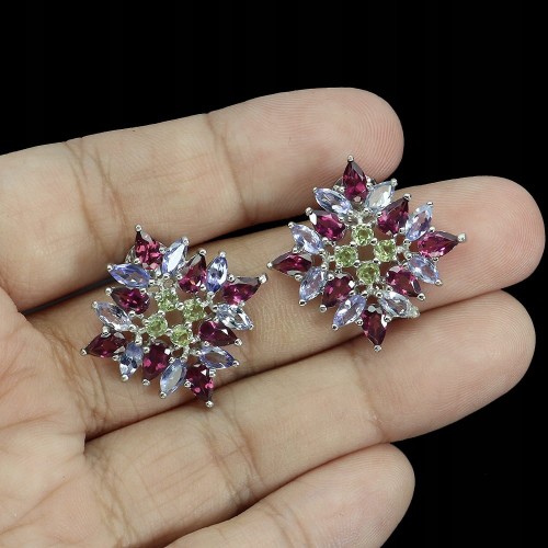 Kolczyki srebrne piękne naturalne granaty tanzanity oliwiny 925 3