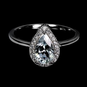 Pierścionek delikatny srebrny naturalny akwamaryn cyrkonie 925 r 12