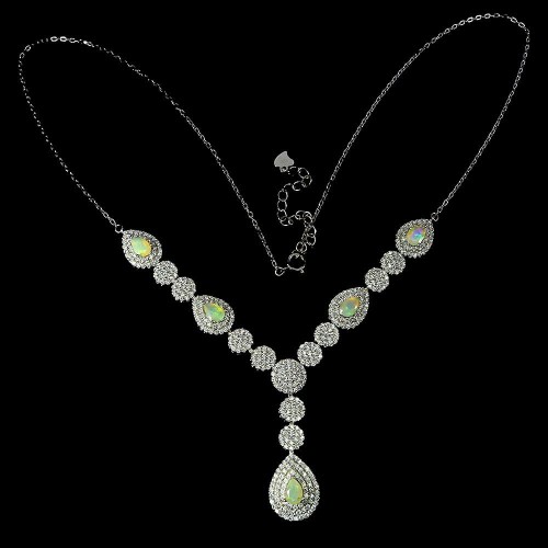 Srebrny elegancki naszyjnik cyrkonie ogniste opale naturalne zjawiskowy 925