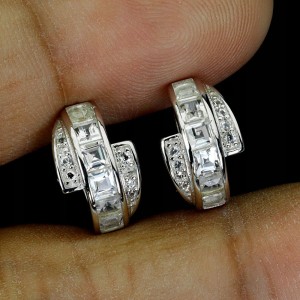 3 Kolczyki delikatne eleganckie srebrne białe topazy naturalne