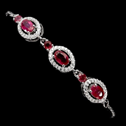 Delikatna srebrna bransoletka 925 naturalne rubiny cyrkonie