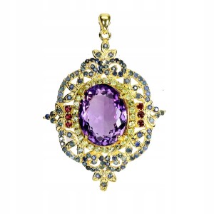 Wisiorek zjawiskowy srebrny naturalny ametyst oliwiny szafiry granaty 925