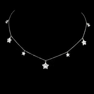 Srebrny piękny naszyjnik delikatny cyrkonie AAA IF gwiazdki