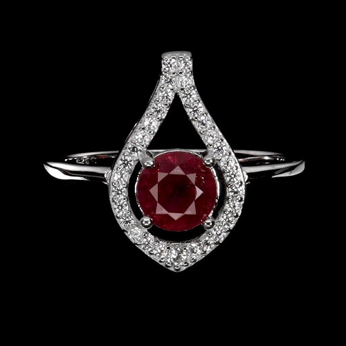 Srebrny elegancki pierścionek r 17 naturalny rubin cyrkonie