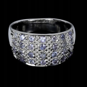 Pierścionek r 16 elegancki naturalne tanzanity srebrny 925