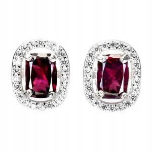 3 Delikatne srebro kolczyki cyrkonie granaty rodolity naturalne 925