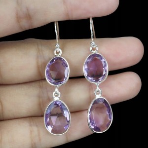 Wiszące srebrne eleganckie kolczyki 925 ametysty naturalne 3