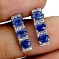 Kolczyki srebrne naturalne niebieskie szafiry białe topazy delikatne 3