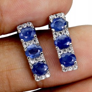 Kolczyki srebrne naturalne niebieskie szafiry białe topazy delikatne 3