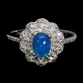 Srebrny elegancki pierścionek naturalny niebieski opal cyrkonie r 16