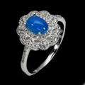 Srebrny elegancki pierścionek naturalny niebieski opal cyrkonie r 16