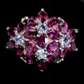 Pierścionek srebrny elegancki natural rodolity granaty tanzanity kwiat r 16