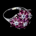 Pierścionek srebrny elegancki natural rodolity granaty tanzanity kwiat r 16