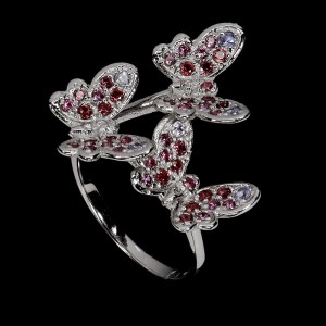 925 Pierścionek srebrny naturalne granaty rodolity tanzanity motyl r 18