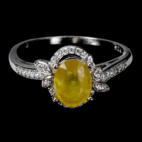 925 Pierścionek r 17 srebrny naturalny żółty szafir cyrkonie