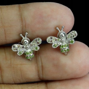 Pszczoła delikatne kolczyki srebrne 925 naturalne szafiry Songea diopsydy 3