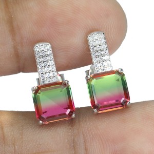 Delikatne srebrne 925 kolczyki syntetyczne turmaliny cyrkonie 3