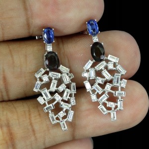 Kolczyki srebrne zjawiskowe naturalne czarne opale kianity cyrkonie 3