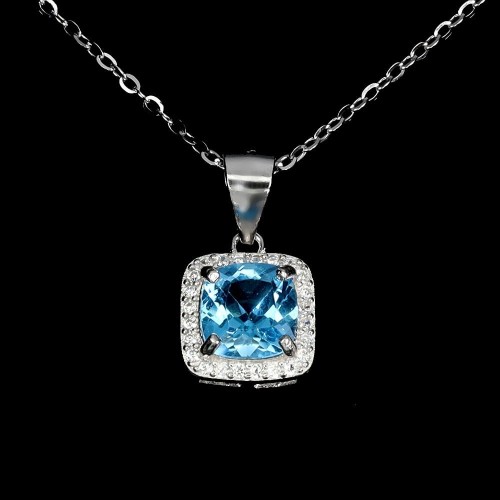 Piękny elegancki naszyjnik delikatny cyrkonie topaz Swiss Blue naturalny