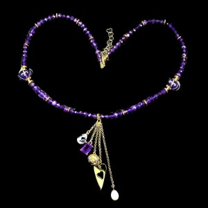 925 Srebrny zjawiskowy naszyjnik naturalne ametysty perła piękny