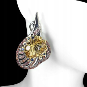 Kolczyki srebrne naturalne szafiry Songea naturalny cytryn 2