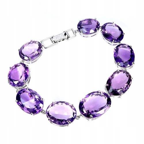 Elegancka bransoletka naturalne okazałe 130 ct ametysty srebrna certyfikat