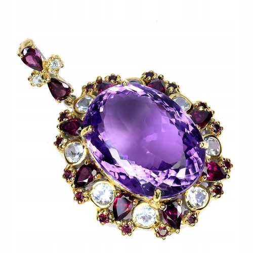 Wisiorek zjawiskowy srebrny naturalny 58ct ametyst akwamaryny granaty