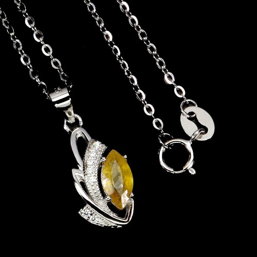 925 Delikatny elegancki srebrny naszyjnik cyrkonie żółty szafir naturalny