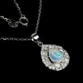 925 Srebrny elegancki naszyjnik delikatny naturalny ognisty opal cyrkonie