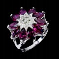 Pierścionek r 17 srebrny elegancki naturalne rodolity granaty oliwiny kwiat