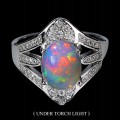 Srebrny 925 elegancki pierścionek naturalny ognisty opal cyrkonie r 16.5