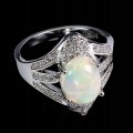 Srebrny 925 elegancki pierścionek naturalny ognisty opal cyrkonie r 16.5