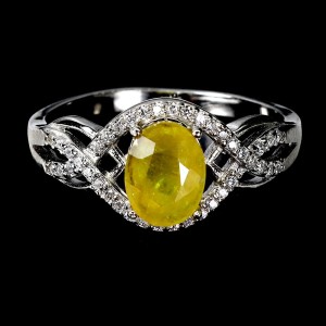 925 Pierścionek elegancki r 19 srebrny naturalny żółty szafir cyrkonie