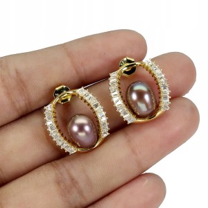 Delikatne kolczyki naturalne czarne perły cyrkonie srebro 3