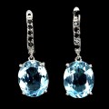 3 Srebrne delikatne wiszące kolczyki natural topazy sky blue czarne spinele