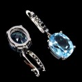 3 Srebrne delikatne wiszące kolczyki natural topazy sky blue czarne spinele