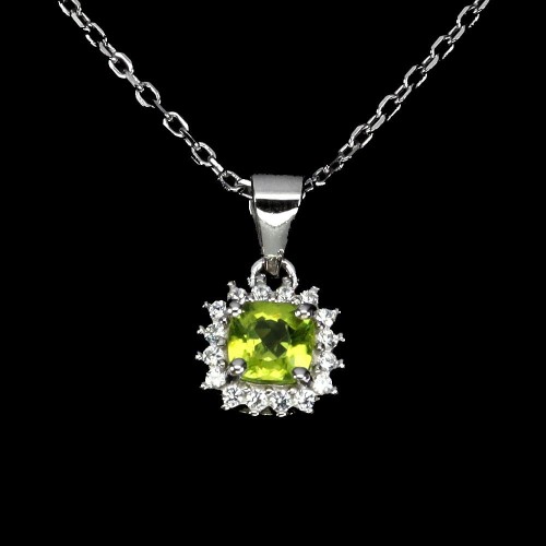 Naszyjnik 925 naturalny oliwin cyrkonie delikatny elegancki