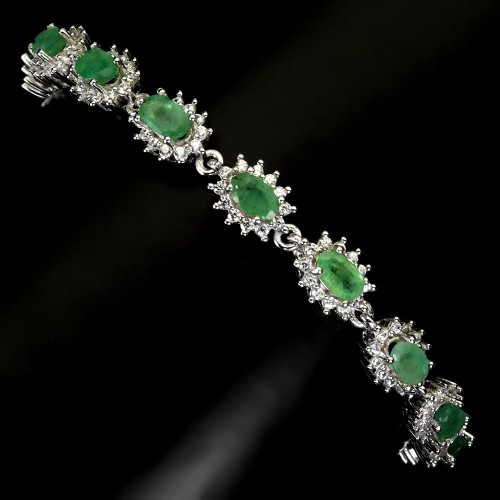 925 Bransoletka elegancka srebrna naturalne szmaragdy cyrkonie