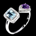 925 Piękny pierścionek naturalny ametyst topaz sky blue cyrkonie r 15
