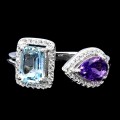 925 Piękny pierścionek naturalny ametyst topaz sky blue cyrkonie r 15