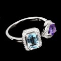 925 Piękny pierścionek naturalny ametyst topaz sky blue cyrkonie r 15