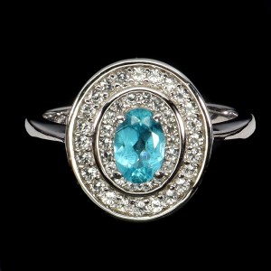Srebrny pierścionek r 11 naturalny apatyt paraiba blue białe topazy