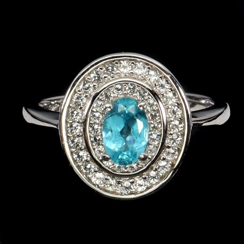 Srebrny pierścionek r 11 naturalny apatyt paraiba blue białe topazy