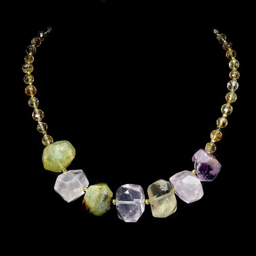 Zjawiskowy srebrny naszyjnik naturalny ametyst kwarc różowy i lemon cytryny