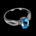 925 Delikatny srebrny pierścionek swiss blue topaz cyrkonie r 16.5